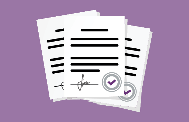 Purple icon of signed papers