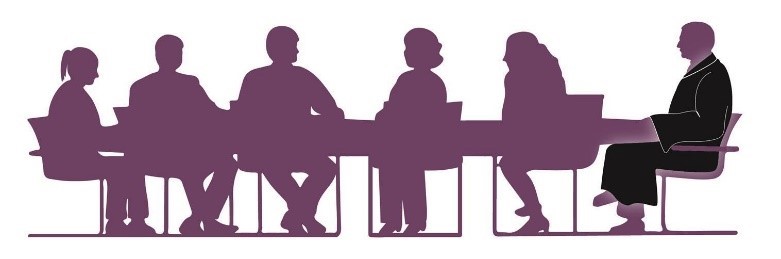 Purple icon of group at table